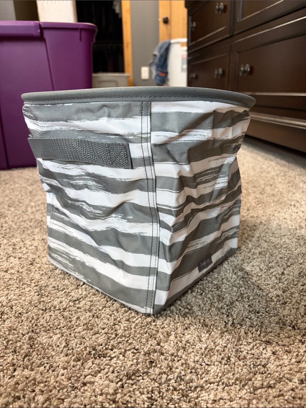 thirty-one Gray and White Striped Fabric Storage Bin